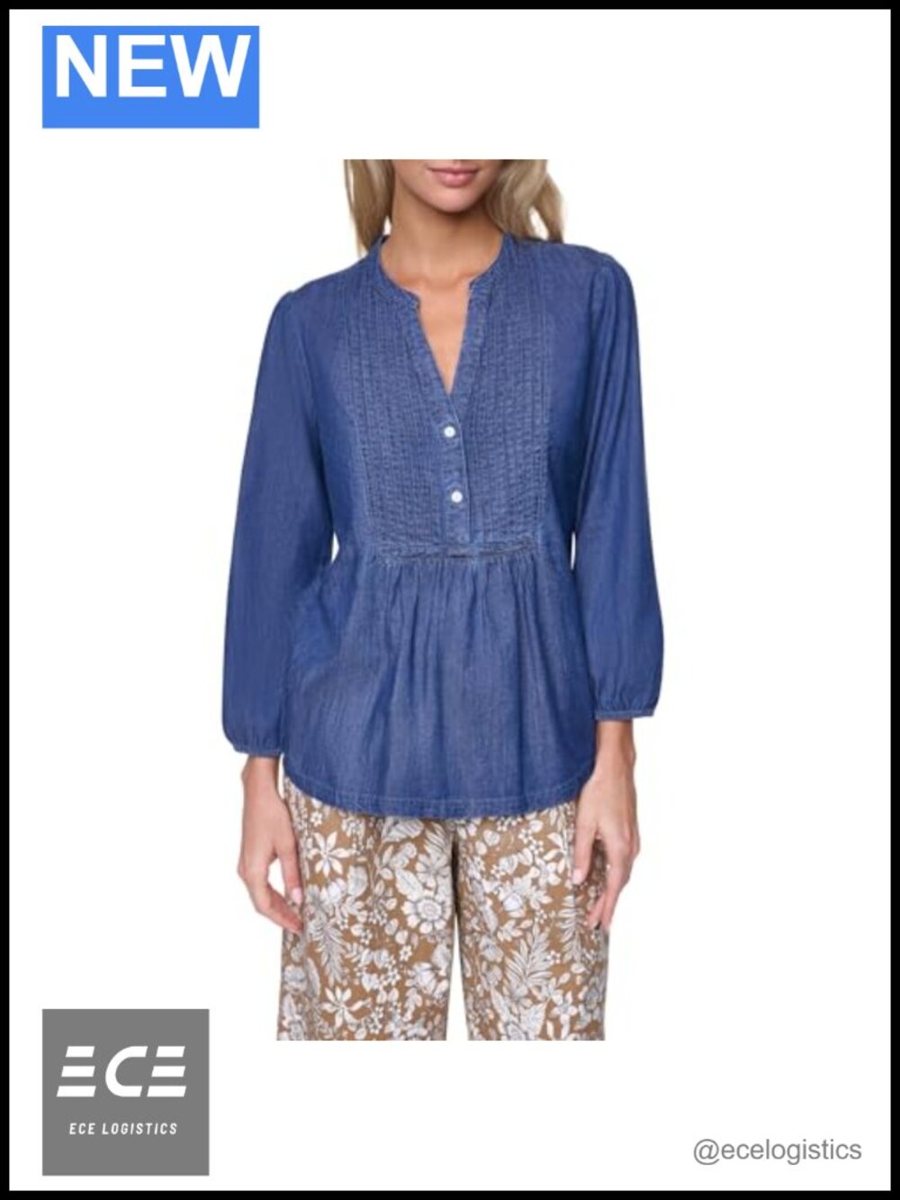 Floral Pintuck Woven V-Neck Long Sleeve Blouse Button Down